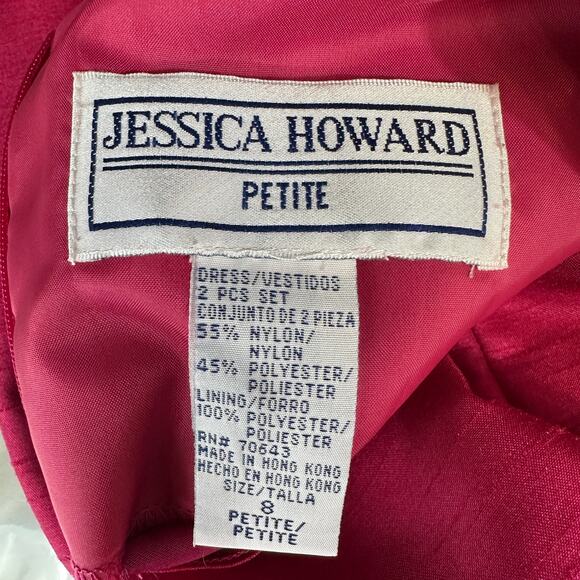 Jessica Howard Petite Sheath Dress SZ 8P Sleeveless Mini Back Zip Slit Hot Pink - Picture 5 of 6